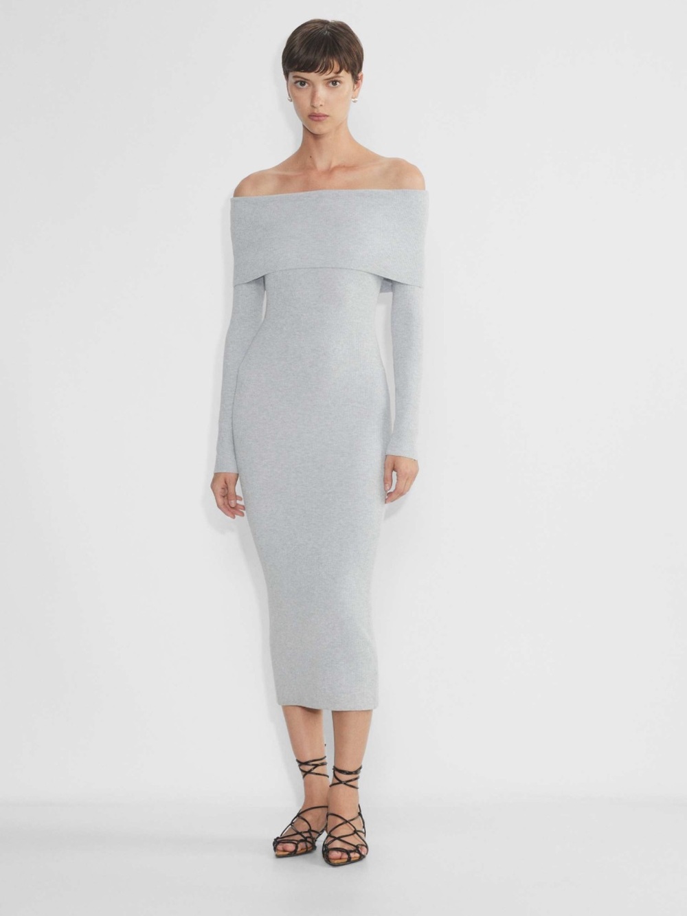 Aritzia Wilfred Clarion Dress Off Shoulder Ribbed Midi Bodycon Cozy Knit Dress
